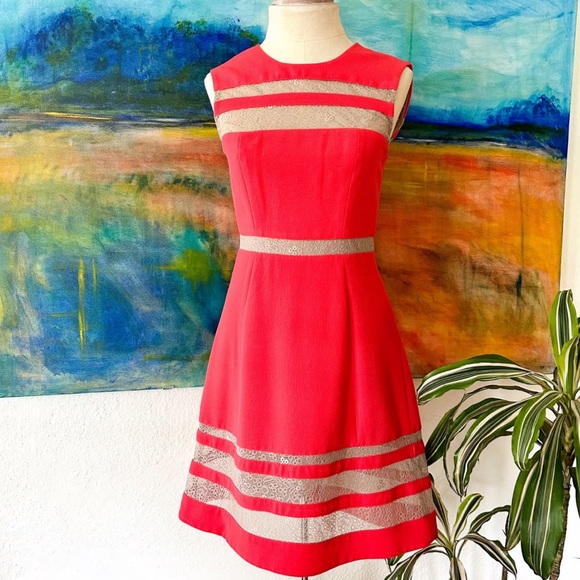 BCBG Coral Dress with Metallic Stripes - Picture 1 of 12